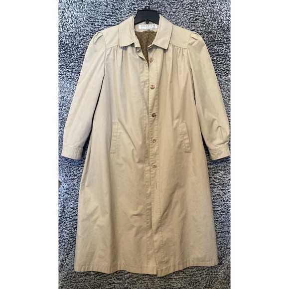 Vtg Sharon Rainwear 11/12 Khaki Tan Women's Classic Lined Trench Coat - Picture 12 of 13